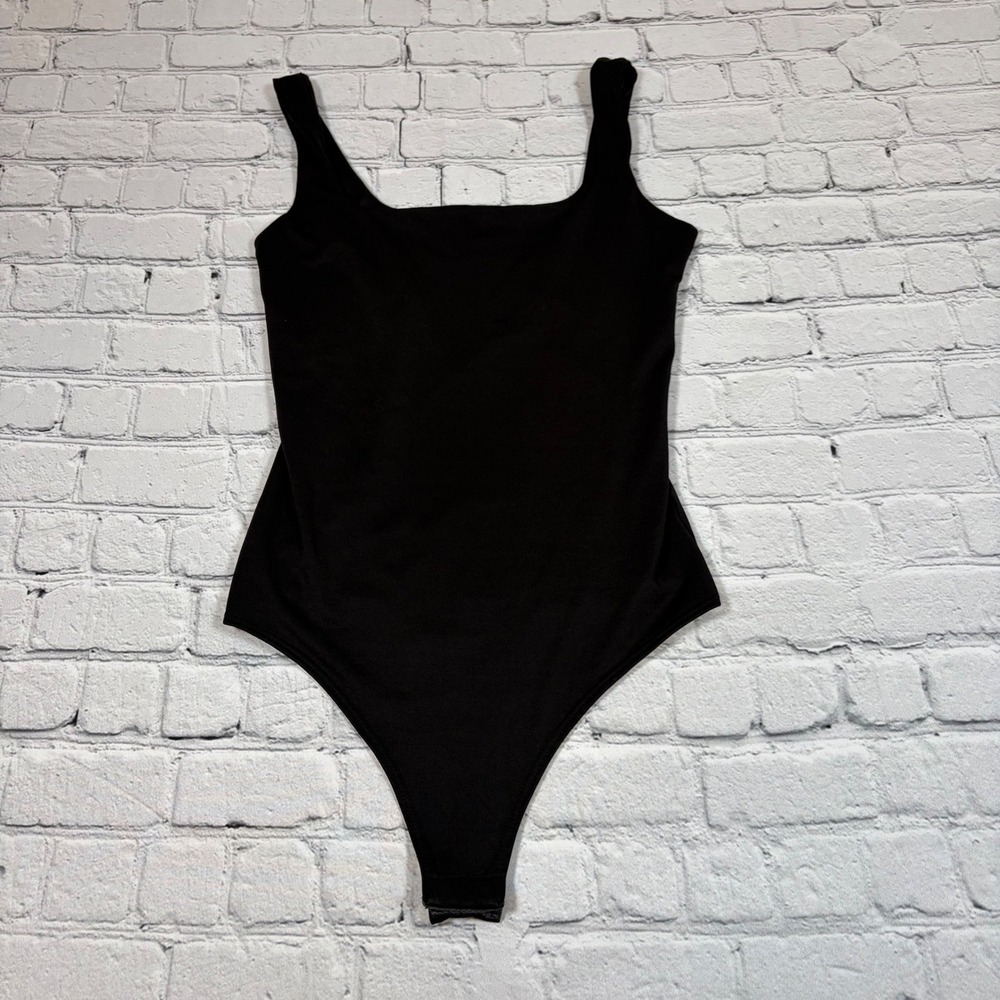 Live in the Moment Womens Black Square Neck Thong Bodysuit Small